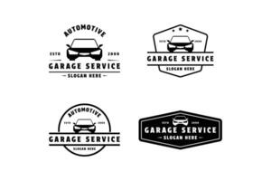 conjunto de coche garaje Servicio logo diseño Clásico retro etiqueta y Insignia vector