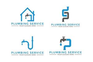 Set of plumbing service logo design concept idea with pipe vector