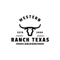 Ranch texas longhorn logo design vintage retro style vector