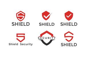 set of icon logo design shield checkmark and shield letter s initial vector template