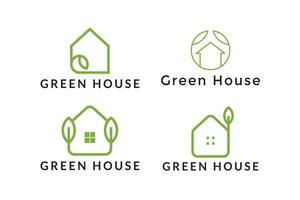 set of eco green house icon logo design concept with leaf vector