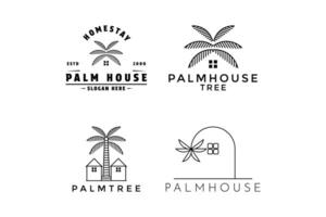 conjunto de palma playa casa logo diseño concepto idea vector