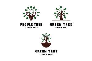 Set of Green tree with root and leaves logo design concept idea vector