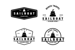 Set of sailboat front silhouette vector vintage logo design label and badge