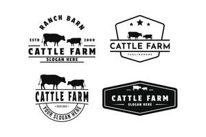 set of cattle farm logo design vintage retro badge and label vector