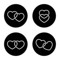 Set of two heart icon vector on black circle. Couple, double love concept