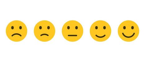 Customer level satisfaction emoticon icon vector in flat style. Five facial expression of feedback sign symbol