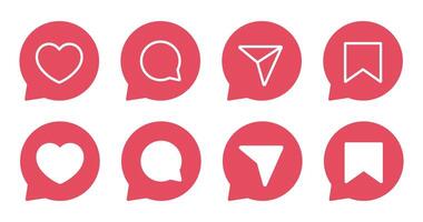 Like, comment, share, and save icon on speech bubble. Social media ui elements vector