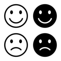 contento y triste cara emoticon icono vector. sonrisa y infeliz emoji firmar símbolo vector