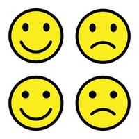 contento y triste cara emoji icono vector. sonrisa y infeliz emoticon concepto vector