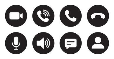 Camera, handset, microphone, speaker, message, and profile icon vector. Video call screen template ui vector