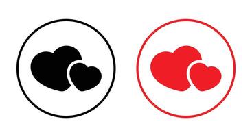 Double heart icon vector on circle line. Two love sign symbol