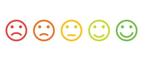 Customer satisfaction level icon vector in line style. Five facial expression of feedback concept