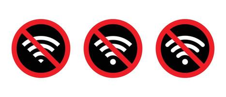 Set of no wifi sign. Wireless network with forbidden icon vector