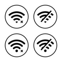 Set of disconnect wifi icon vector on circle line. Disconnected, lost wireless connection sign symbol