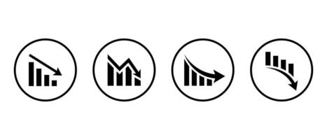 Decreasing graph icon vector on circle line. Company bankruptcy report vector. Market crash concept