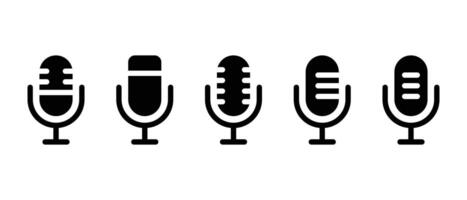 conjunto de podcast, micrófono logo icono. mic firmar símbolo vector en plano estilo