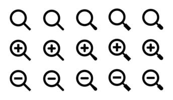 Set of search and zoom icon vector. Magnifying glass with plus and minus vector