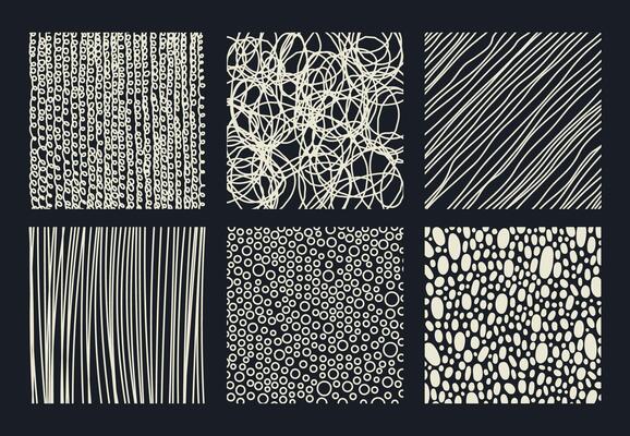 Hand drawn scribble patterns. Abstract doodle dotted lines, scribble shapes flat cartoon vector illustration set. Hatching spotted patterns