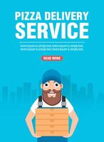 Pizza delivery service concept design flat banner with deliveryman pizza vector