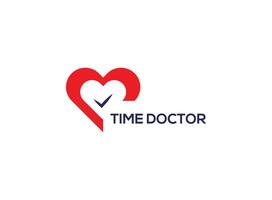 corazón con hora vector logotipo lineal médico logo diseño.