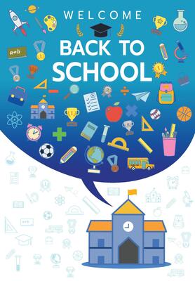 Vertical banner of welcome back to school concept texture style with icon of supplies vector illustratio