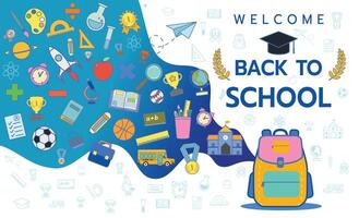 Back to school banner concept with icon of supplies vector illustration