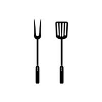 Grill fork and spatula tools Isolated icon set. Barbecue or BBQ symbol silhouette vector illustration