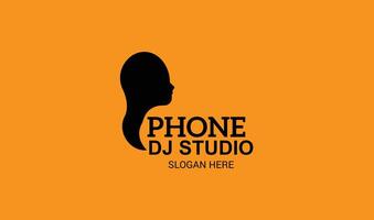 man head with phone mix headphone logo design. vector