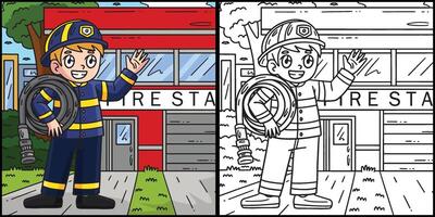 Firefighter Carrying Fire Hose Illustration vector