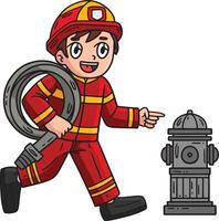 Firefighter and Fire Hydrant Cartoon Clipart vector