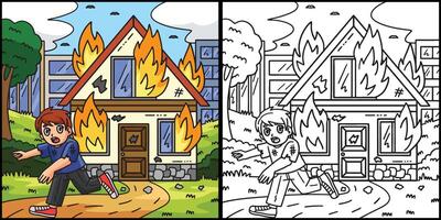 Firefighter Civilian Burning House Illustration vector