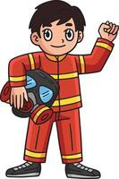 Firefighter Holding Gas Mask Cartoon Clipart vector