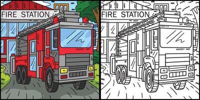 Firefighter Truck Coloring Colored Illustration vector