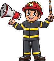 bombero con el megáfono dibujos animados clipart vector