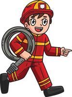 bombero que lleva un fuego manguera dibujos animados clipart vector