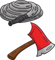 Firefighter Hose and Ax Cartoon Colored Clipart vector