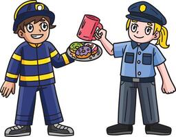 Firefighter and Policewoman Cartoon Clipart vector