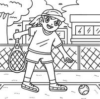 Tennis Female Player Picking a Ball Coloring Page vector