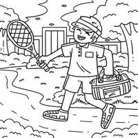 tenis jugador con deporte bolso y raqueta colorante vector