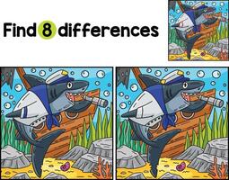 Shark in Marine Outfit Find The Differences vector