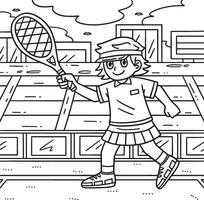 Tennis Female Player with a Racket Coloring vector