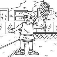 tenis niña con tenis raqueta y pelota colorante vector