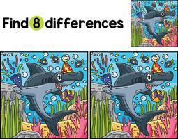 Shark with Party Hat Confetti Find The Differences vector