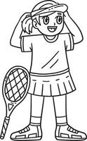 Tennis Female Player Fixing Hair Isolated Coloring vector