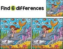 Shark and Mermaid Find The Differences vector