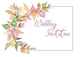 elegant wedding invitation design with hand painted leaves design vector