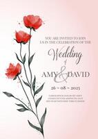 elegant hand painted poppies wedding invitation design vector