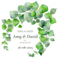 save the date invitation with a hand painted leaves design vector