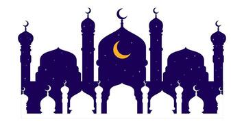 mezquita silueta con estrella y creciente Luna para Ramadán bandera vector
